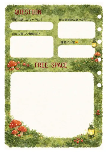 zetaの自己紹介カード テンプレート81（きのこの森）の2枚目